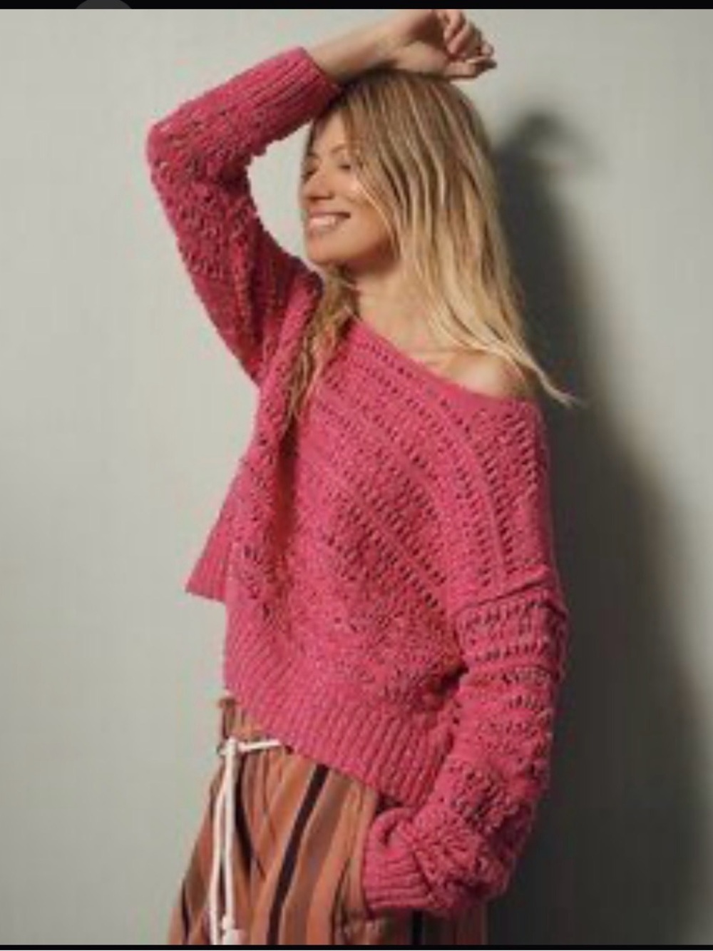 PILCRO The Palmer Open-Stitch Pullover Sweater in hot pink size small/oversized